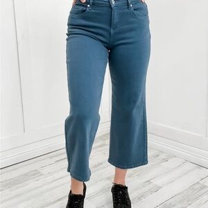 Blue Ankle Cropped Wide-Leg Jeans